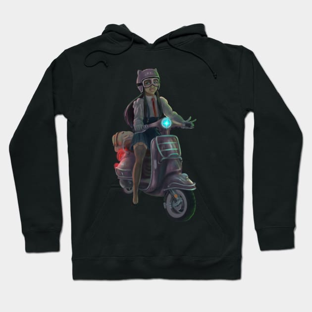 City Pop Scooter Girl No BG Hoodie by D. Fillz